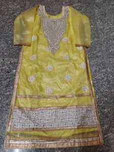 Elegant Yellow Embroidered party wear Kurta Set