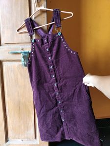 Retro Plum Corduroy Studded Pinafore Dress