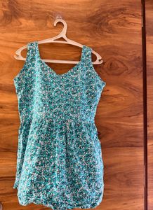 Teal Floral Print Cotton Kurta