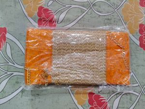 Orange &amp; Gold Textured Clutch