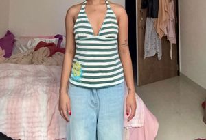 Green & White Striped Halter Top