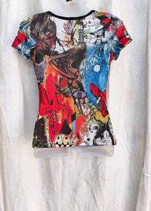142112. Vibrant Abstract Print Short Sleeve Top