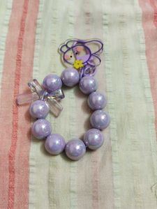 Charming Purple Beaded Hair Tie with Cute Mouse Ch