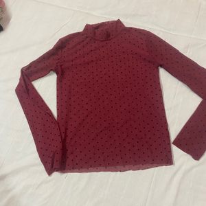 Red Polka Dot Mesh Top