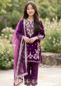 Elegant Purple  Kurti Set with Dupatta for girl