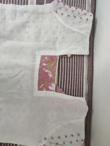White Kurta with Pink Polka Dots &amp; Embroidery