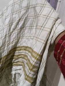 White Dupatta with Gold Stripes