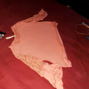 Chic Pink Bell Sleeve Top with Lace Details
