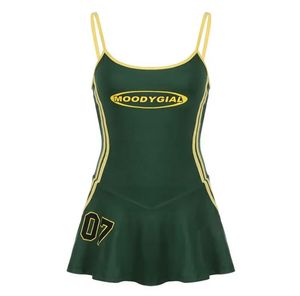Moody Girl Green One-Piece Swimsuit Skirt