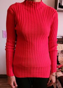 Ribbed Red Mock Neck Sweater Stretchable