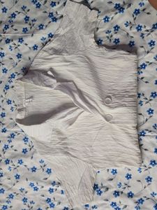 Chic White Textured Short Sleeve Blazer Top
