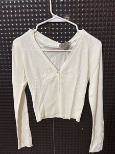 Ribbed White Cardigan