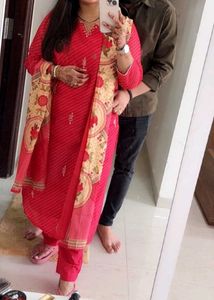 Coral Gota Patti Floral Kurta Set