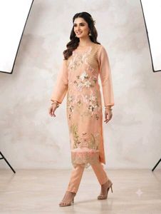 Elegant Peach Embroidered Kurta Set
