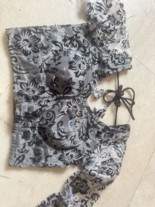 organza with velvet flower padded blouse