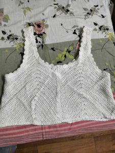 ⚡White Crochet Button-Up Crop Top
