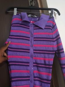 Striped Collared Cardigan Top