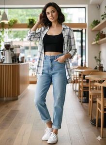 🖤 Classic Black &amp; White Plaid Rayon Shirt
