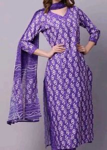 Purple Printed Kurta Set without Dupatta