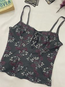 Floral Print Lace Trim Corset Top