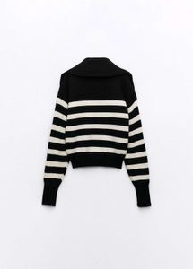 ZARA Striped Quarter-Zip Sweater