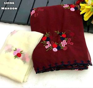 Embroidered Maroon Saree with Blouse