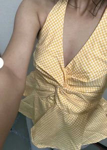Stylish Yellow Striped Peplum Top