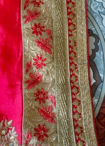 Stunning pink Embroidered Silk Saree