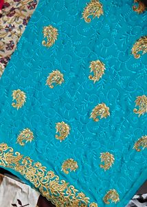 Stunning Teal Embroidered Saree