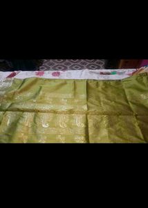 Pure olive zari silk saree