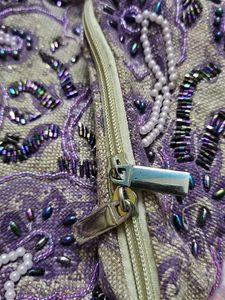 Purple Beaded Floral Hobo Handbag