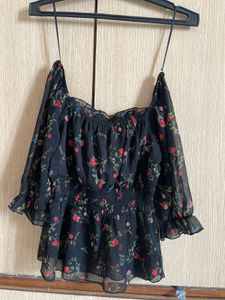 Kassually Black Floral Off-Shoulder Top