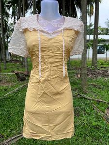 Yellow Ruffled Neck Dress