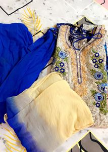 🔥SALE 🔥Blue And Cream Stiched Suit