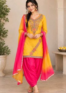 Vibrant Yellow & Pink Patiala Suit Set
