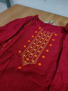 Vibrant Red Embroidered Kurta