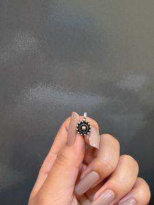 Oxidized Silver Flower Nose Pin