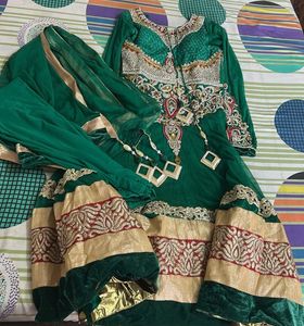Stunning Emerald Green Embellished Anarkali