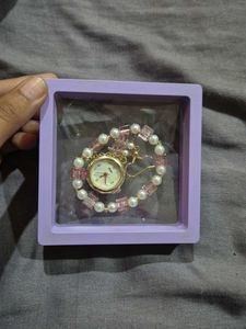 Elegant Pearl & Pink Beaded Watch Bracelet