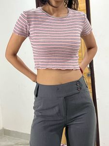 Pink Striped Cropped Top