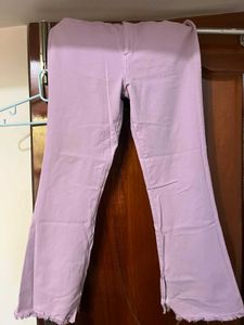 Lavender Flare Jeans with Raw Hem