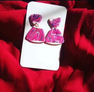 Funky Pink Marble Dangle Earrings