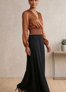 Satin Smocked Waist Wrap Top