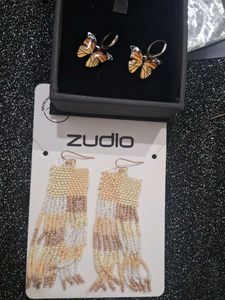 Zudio Beaded Dangle Earrings & Butterfly Studs