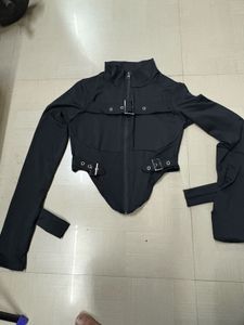 Edgy Buckled Black Crop Top