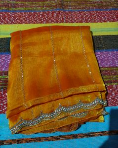 golden party wear diamond saree