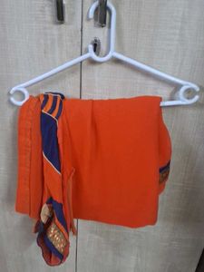 Vibrant Orange Saree with Blue Border