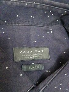 Zara Man Navy Polka Dot Slim Fit Shirt