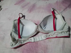 White Lace Bra with Pink Trim