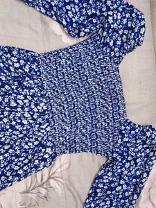 Blue Floral Smocked Square Neck 👗